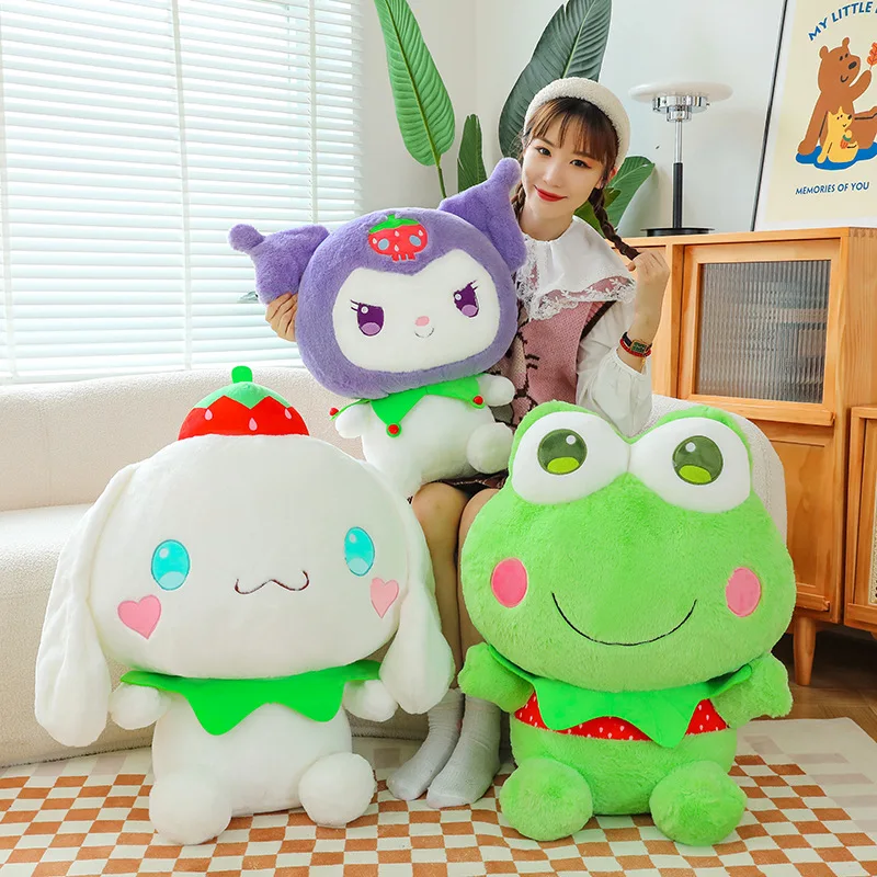 45cm Big Size Strawberry Kuromi Plush Toy Cinnamoroll Dog Doll Frog Sanrio Soft Stuffed Animal Toys Pillow Christmas Gifts