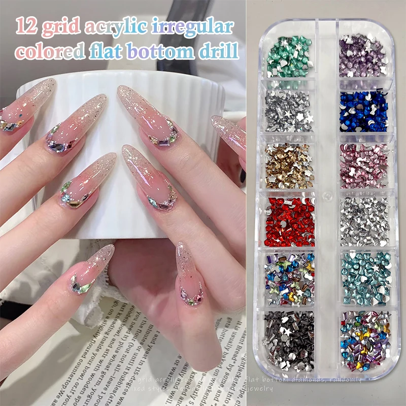 12 Griglie Mix 3D Flatback Strass per unghie Mini Diamanti di cristallo per Nail Art Glitter Charm Decor Accessori per manicure fai da te