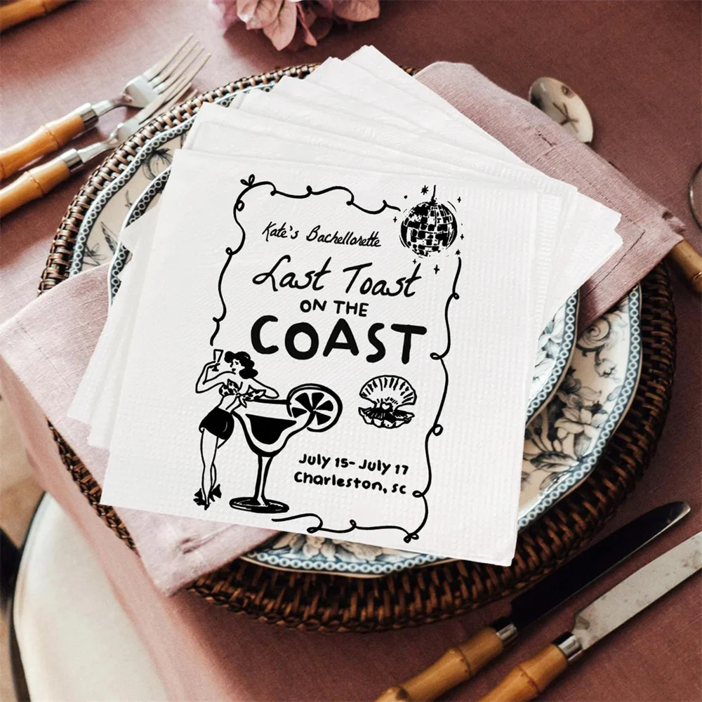 50PCS Custom Last Toast Bachelorette Weekend, Beach Bachelorette Party, Custom Hand Drawn Hand Written Barchelotte Napkins, Barc