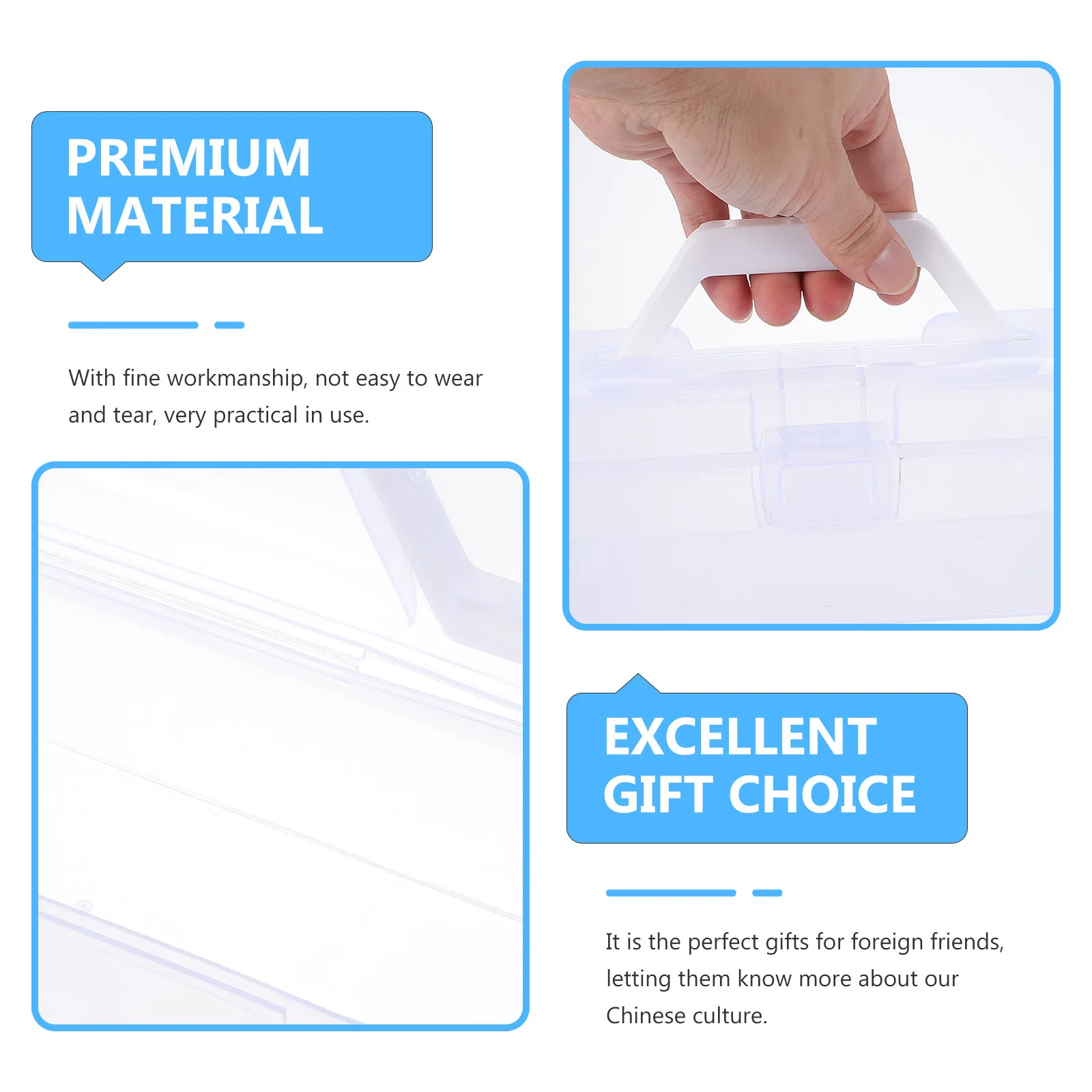 2Pcs Transparent Plastic Storage Box Calligraphy Tool Organizer Lightweight Portable for Painting Brushes Ink Seals Art Supplies