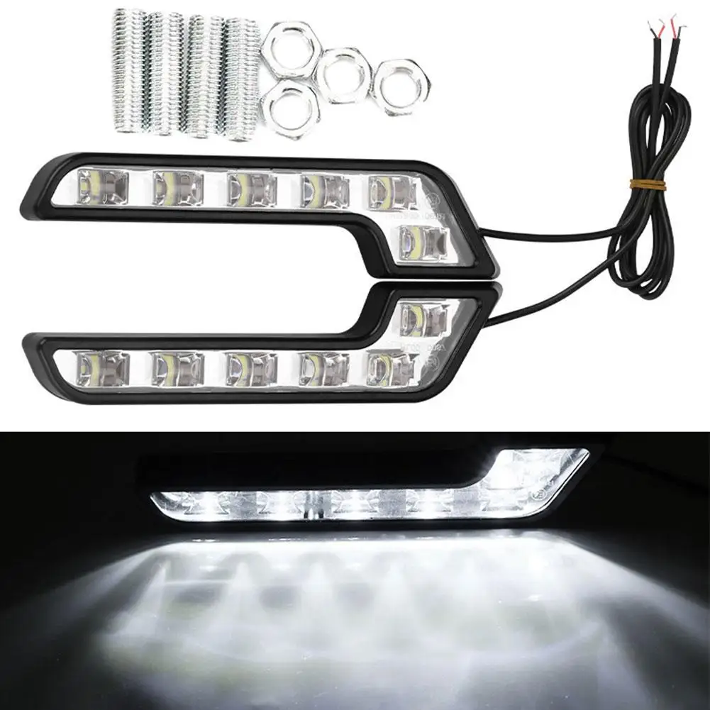 1 set Universal LED Car Daytime Running Light 6LED 12V L-shaped DRL White Light 660LM Waterproof Driving Fog Lights Accessories view 5