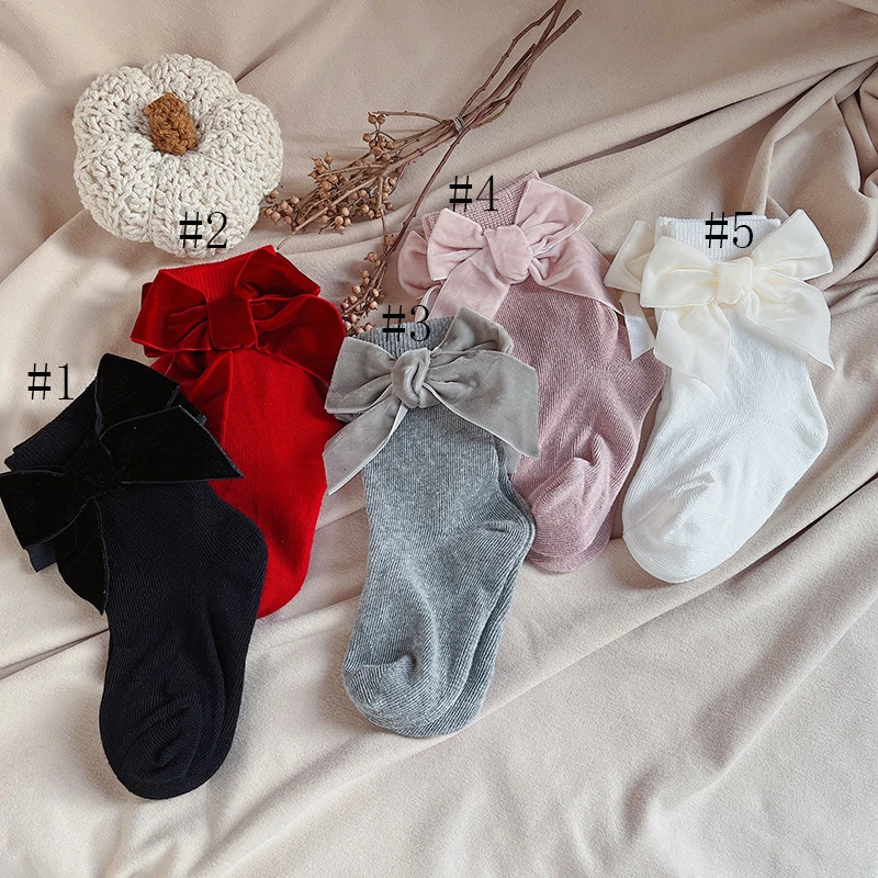 20pairs kids baby Short Socks girls Spanish Style Socks Toddler Autumn Winter Cotton Socks with velvet bows Christmas Socks Bulk