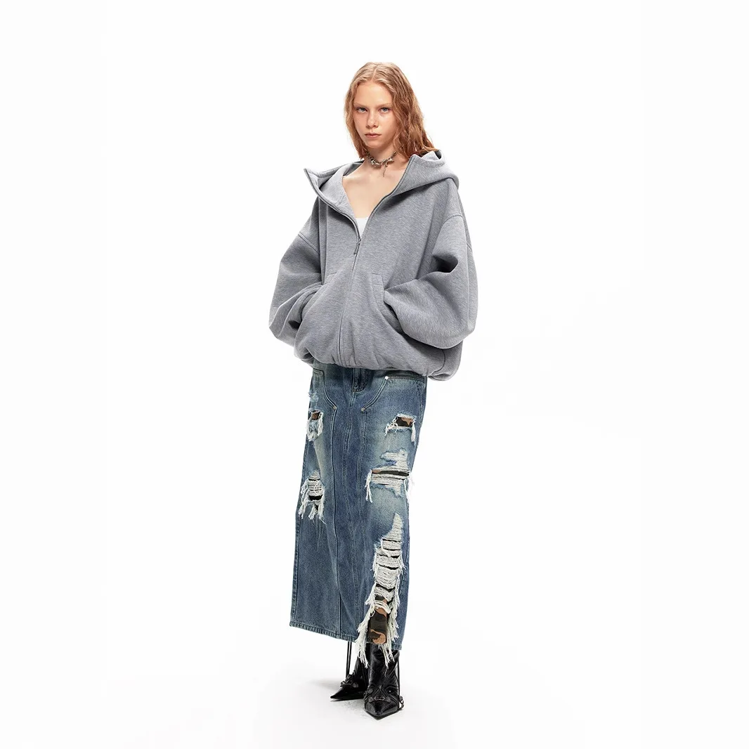 Unisex Hoodies Autumn Winter Vintage Man Women Sweater Jacket American Casual Style Double Zip Cardigan Couples Casual Top