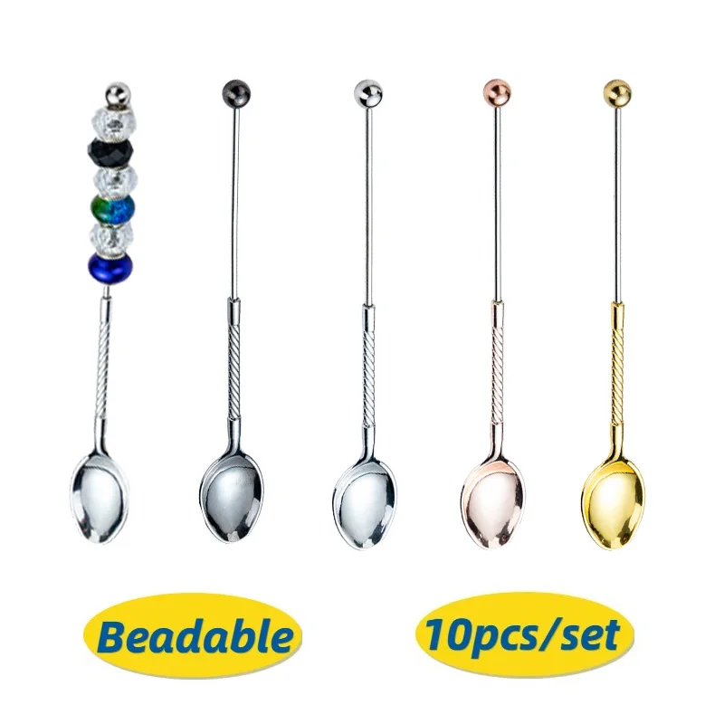 

10pcs DIY Beaded Spoon Western Restaurant Hotel Tableware Dessert Coffee Spoon Home Handmade Beaded Long Handle Spoons