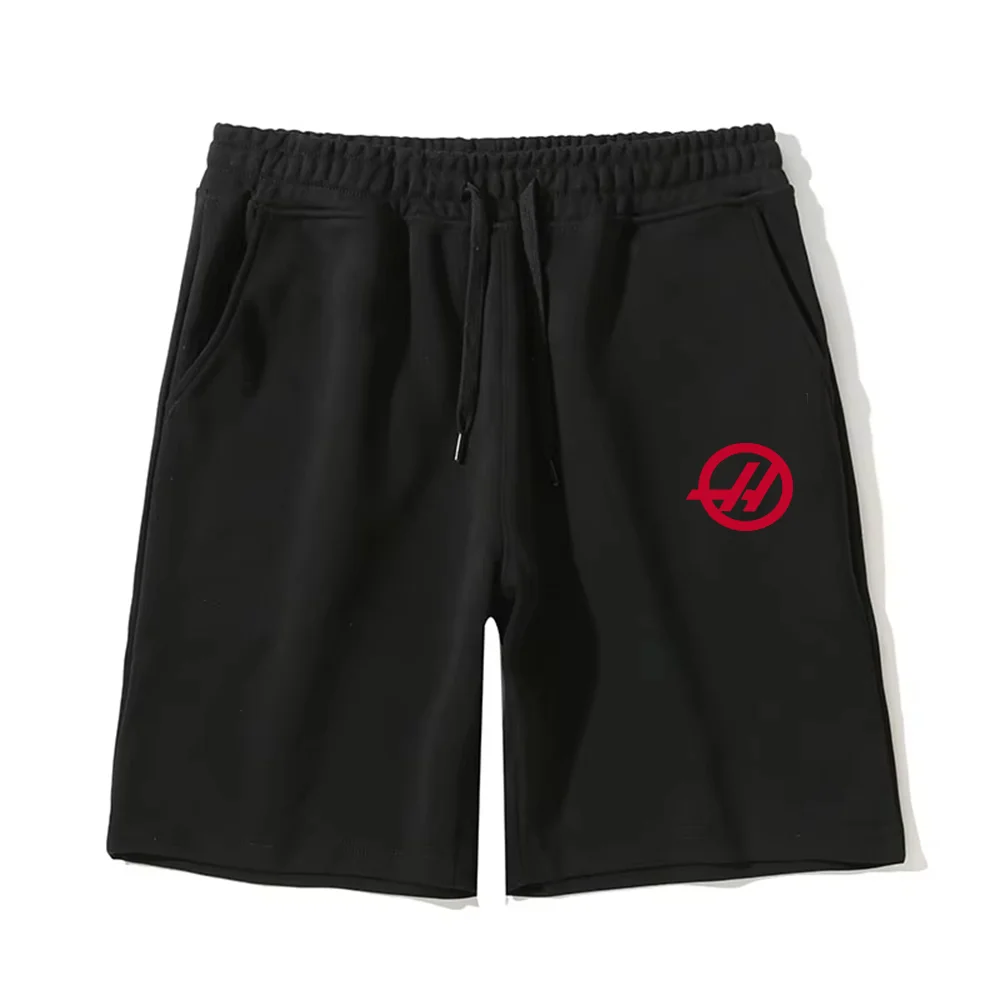 Calções masculinos de algodão preto, redondo, vermelho, cinto elástico, shorts casuais, leve, verão 2025, camiseta respirável