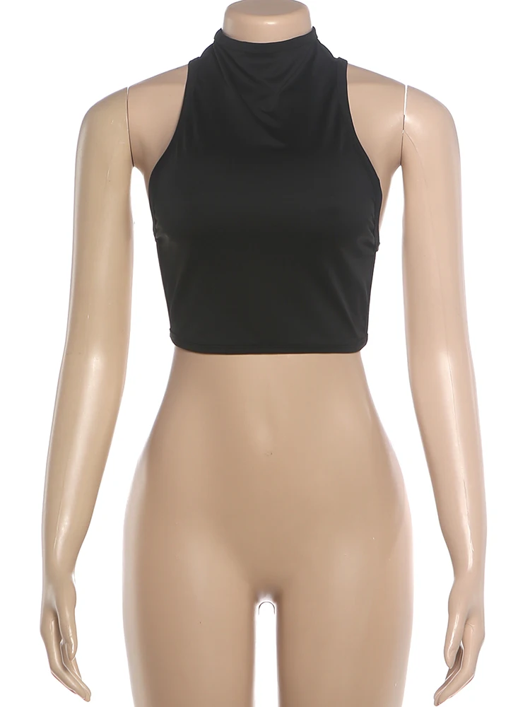 Weird Puss Cross Rückenfreies Tanktop für Damen, Hottie Sexy Bell Patchwork Rollkragen, Ärmellos, Trendiges Midnight Street Club Crop-Top – Detail 4