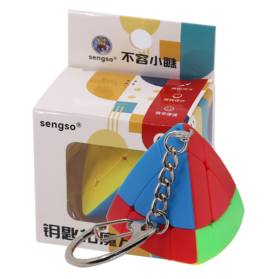 SengSo KeyChain Pyramid Cube 3x3 Magic Tower Wholesale 30pcs Stickerless Mini Cube Pyramorphix Tetrahedron Puzzle Cubo 3x3x3 큐브