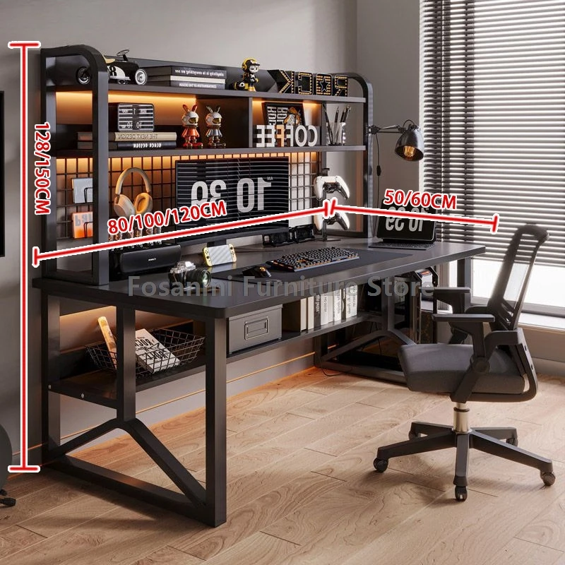 مكتب كمبيوتر قوي للمكتب باللون الأسود الحديث، مكتب دراسة واسع للطلاب لطاولة كمبيوتر ألعاب المنزل مع إطار معدني على شكل حرف Y