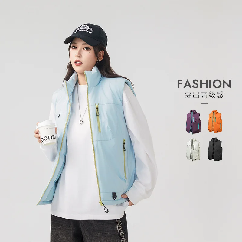 

Minsu Couple Style Casual Versatile Solid Color Autumn Winter Sleeveless Vest New Flowing Waistcoat Thickened Warm Vest Jacket