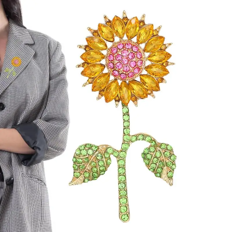 Sunflower Brooch Flower Brooch Pins Women Girls Rhinestone Lapel Pin Clothes Accessories Gift Jewelry