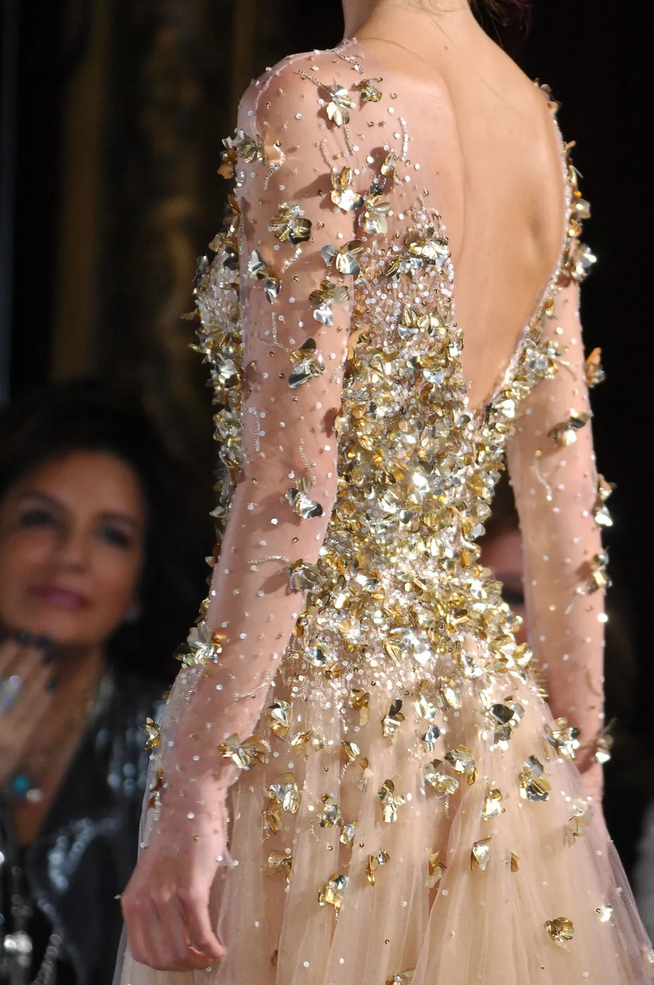 New Arrival Zuhair Murad Gold Beaded Long Sleeves Floor Length فساتين السهرة vestidos de fiesta فساتين سهره evening dresses