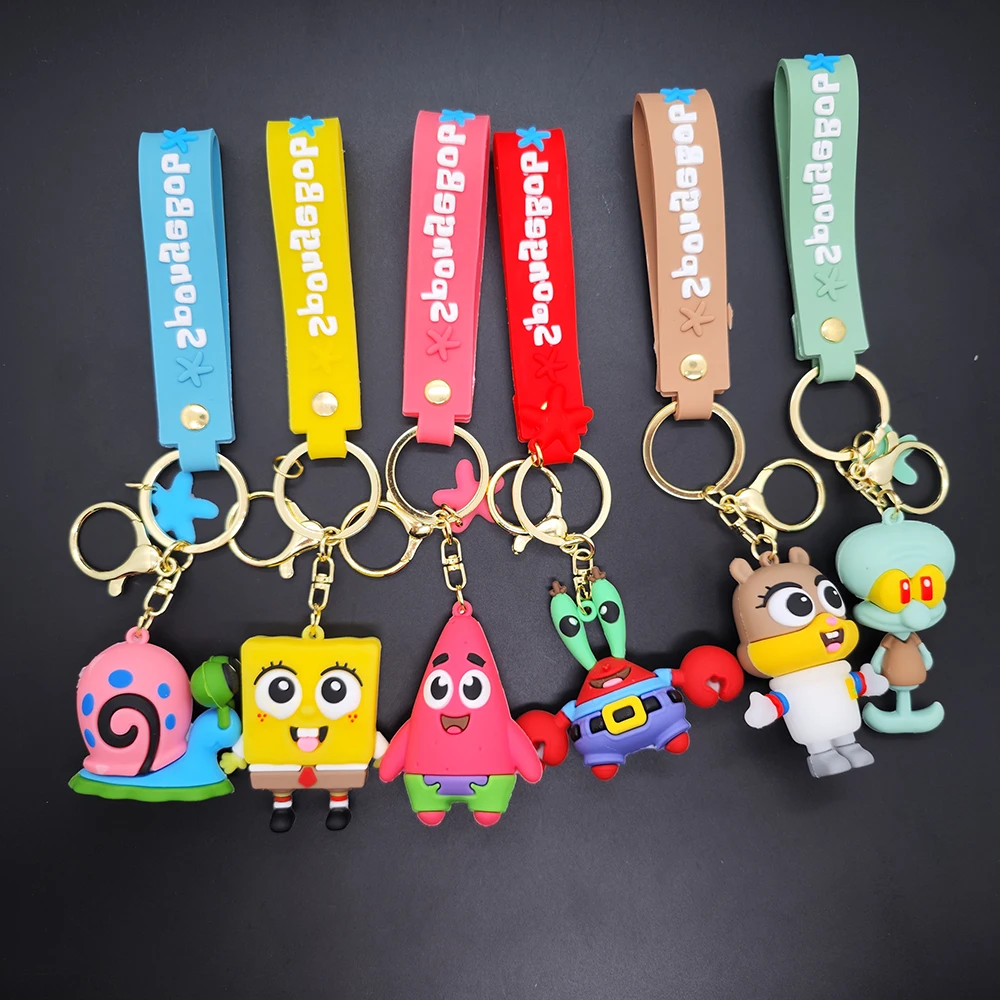 Cartoon Spongebob Squarepants Keychain Girl Exquisite Car Key Chain Hanging Adorn Cute Pie Big Star Couple Backpack Pendant