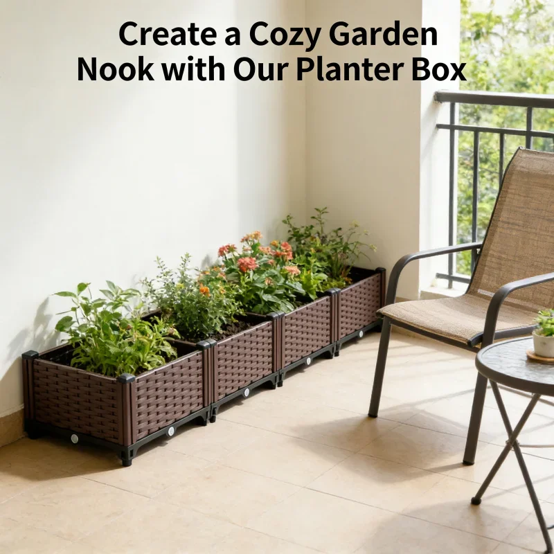 

Large Single Layer 4-Compartment Planter Box 160x40x2cm Outdoor Vegetable Growing Container Thick Plastic Raised Bed Garden Flow