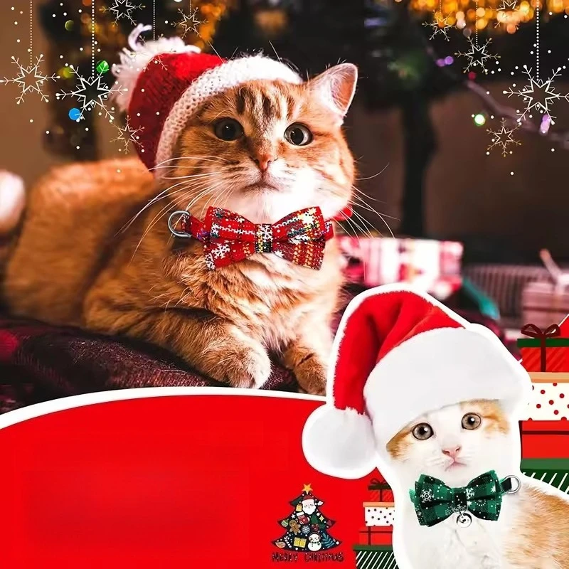 

Christmas Bowknot Cat Dog Collar with Bell:Adjustable Breakaway Safety Buckle Bowtie Perfect Puppy/Kitten 2026 New Year Gifts