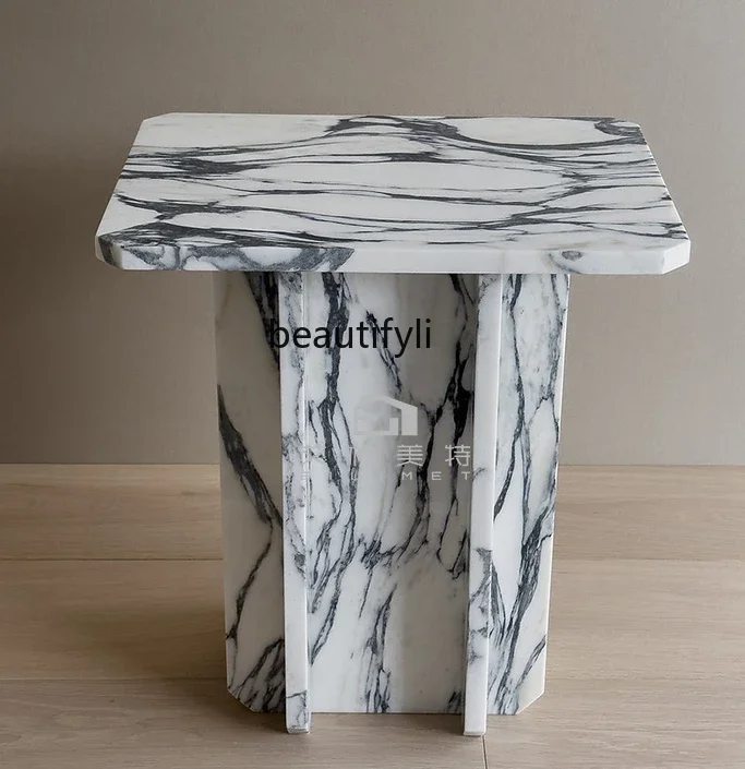 

Italian Affordable Luxury Style Natural Arabescato Marble Side Table Modern Minimalist Living Room Sofa Side Table Corner Ta