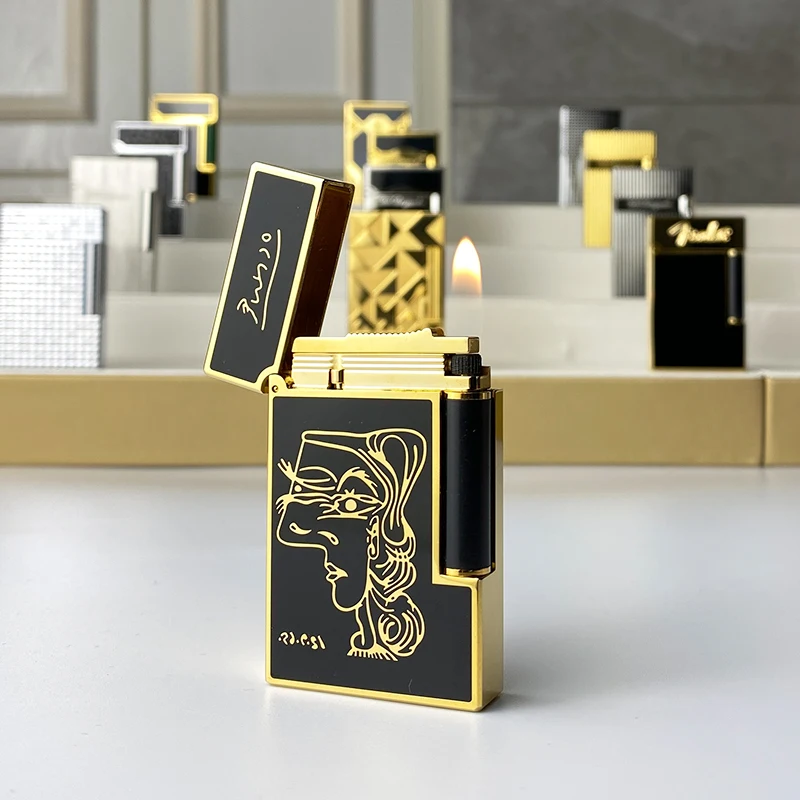 New commemorative edition single and double flame luxury lighter Ping Sound natural paint cigarette smoking butane lighter 18112