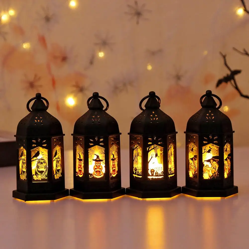 Mini Decorative Lantern Spooky Halloween Castle Lanterns with Flickering Led Lights for Table Decoration Battery for Halloween