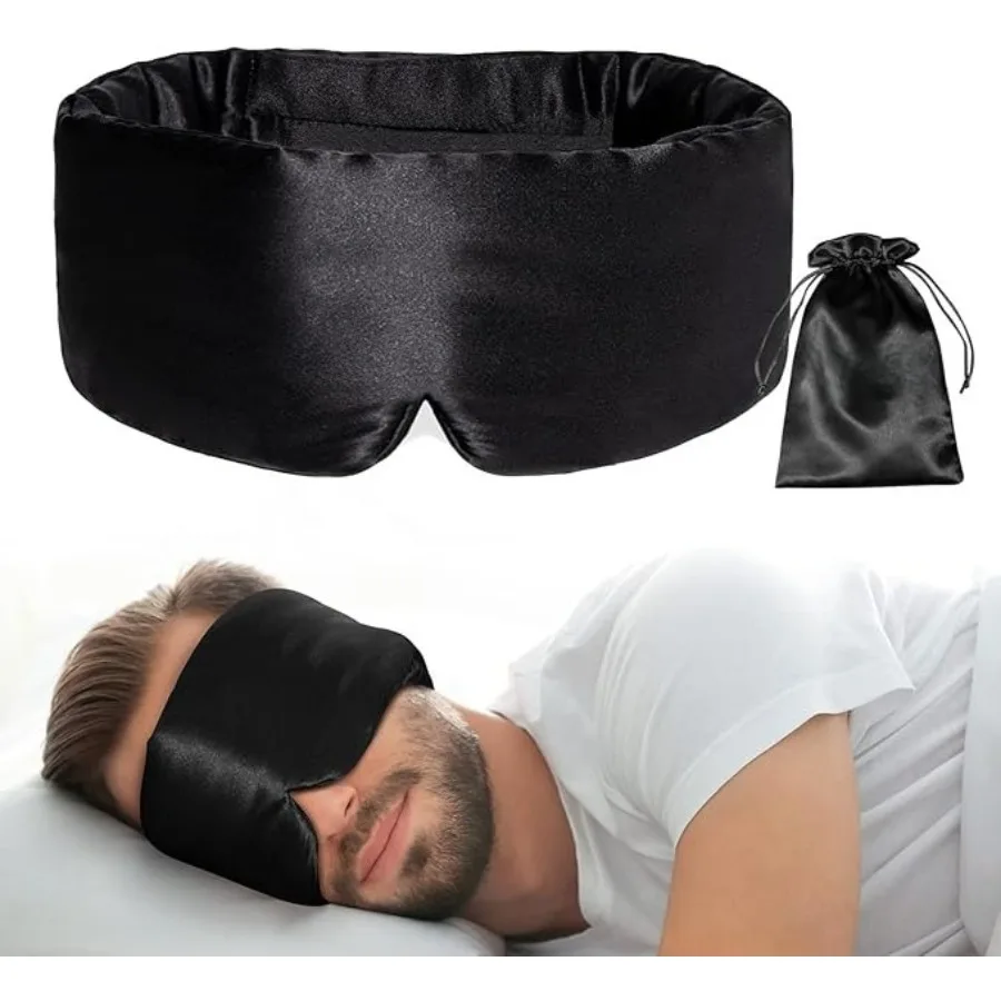 

100% Natural Silk Eye Mask for Women Men, Soft Pressureless Cooling Blackout Eye Covers for Sleeping, Large Size Sleep Mask fits All Heads Adjustable, 1PC, Black