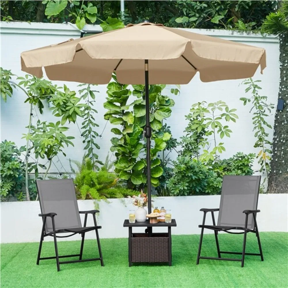 

Patio Wicker Side Table with Patio Umbrella Hole for Garden,Terrace and Poolside