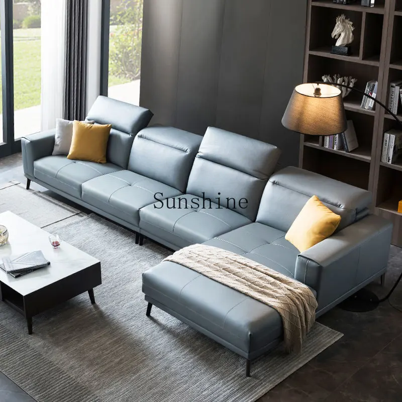 Living room simple modern first-layer cowhide functional small apartment sofa