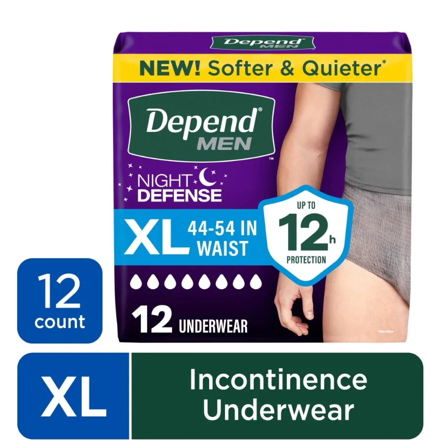 

Night Defense Incontinence Underwear for Men, Adult Diapers, XL, 12 Count