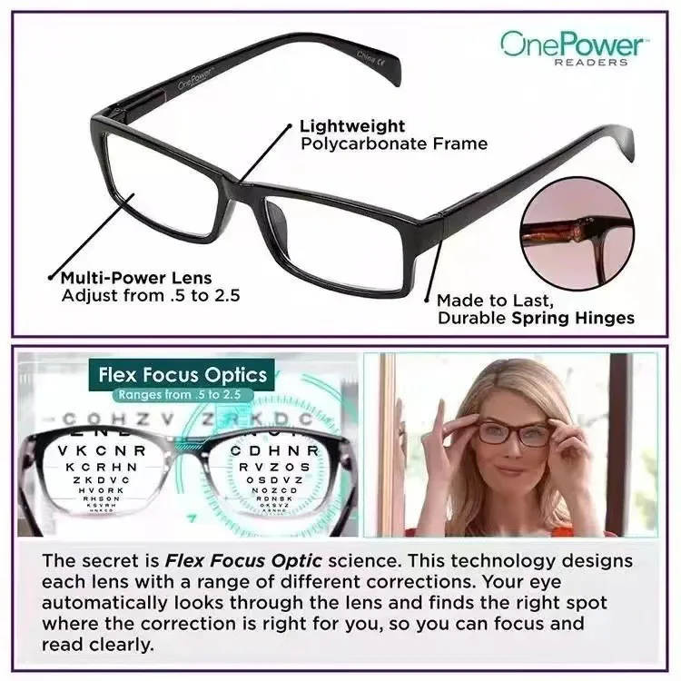 Multifocal Reading Glasses Focus Auto Adjusting Optic One Power Clear Reading Glasses Ranges From 0.5 To 2.75 with Men Women