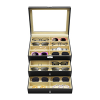 3-Tier PU Sunglasses Organizer Box, 24-Slot Eyeglass Storage Case, Home Display Holder for Sunglasses Eyewear Jewelry Watches