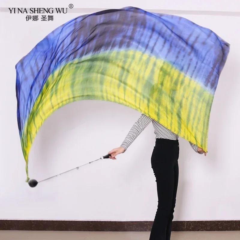 2 stuks echte zijden sluier met 2 stuks zwarte POI gegooid ballen buikdans podiumvoorstelling rekwisieten dansaccessoire professioneel aangepast