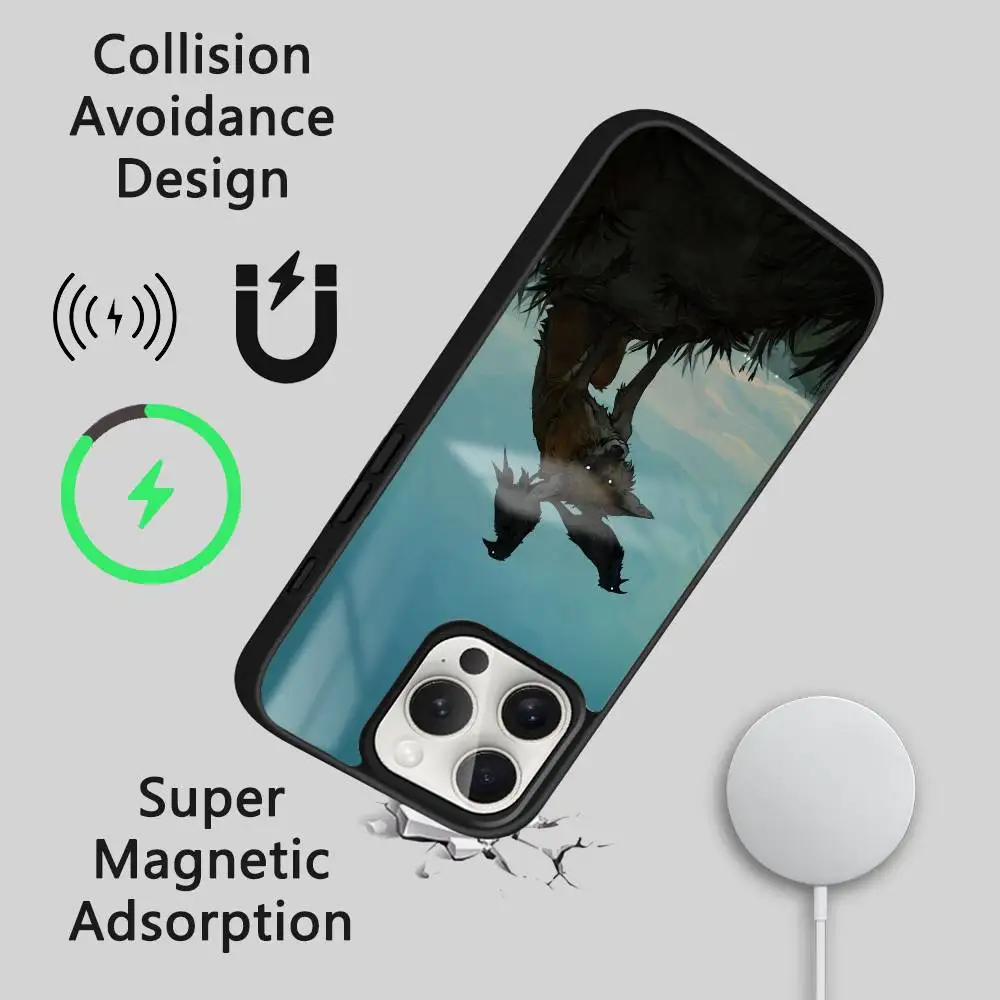 حافظة هاتف فنية على شكل نسر أسود وولف لهاتف آيفون 17 16 15 14 13 12 11 Pro Max Plus Mini Magsafe مرآة لاسلكية مغناطيسية Funda
