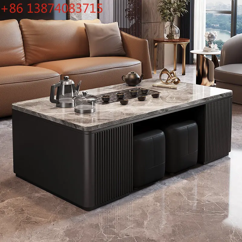 Simple solid wood marble Kung Fu tea table, living room home tea table with boiling water
