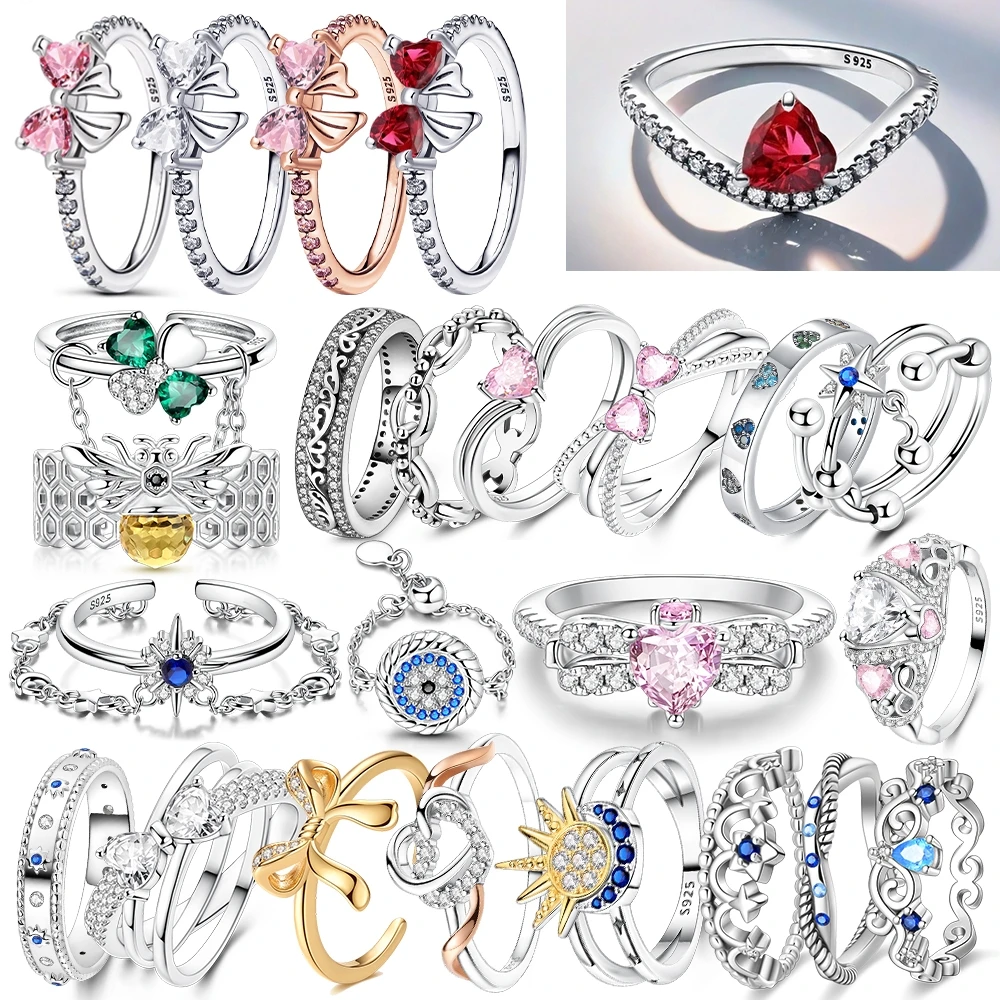 2024 New 925 Silver Ring Zircon Shining Bow Ring Original S925 Finger wedding Ring DIY Women Fine Jewelry Gift