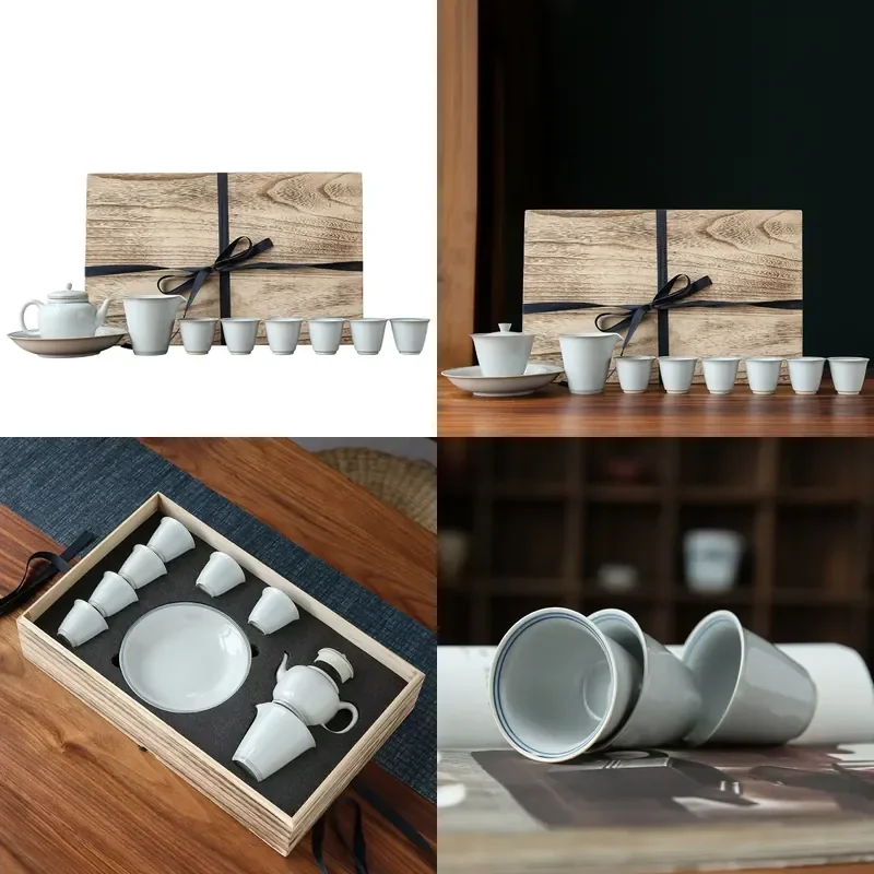 

【CHIMU HOME】 Grass and Wood Gray Glaze Gaiwan Porcelain Kung Fu Set for Retro Cup Office Business Gift