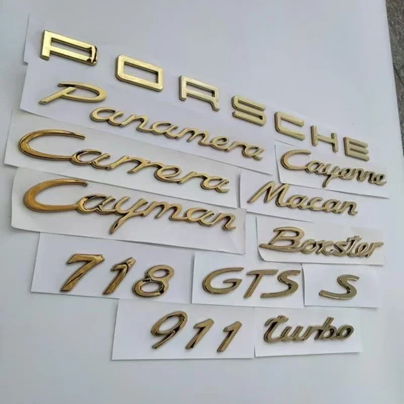 For Porsche Turbo/GTS/Macan/Panamera/BoxsterPorsche 3D ABS golden Car Rear Trunk Emblem Creative Decoration Sticker Letters Logo
