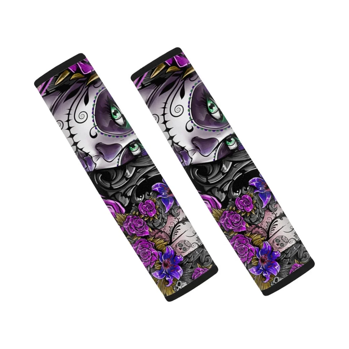 New Fashion Day of the Dead Sugar Skull Printed Set of 2 Shoulder Strap Pads Fit Most Vehicle Seat Belt Sets Covers Seatbelt Pad