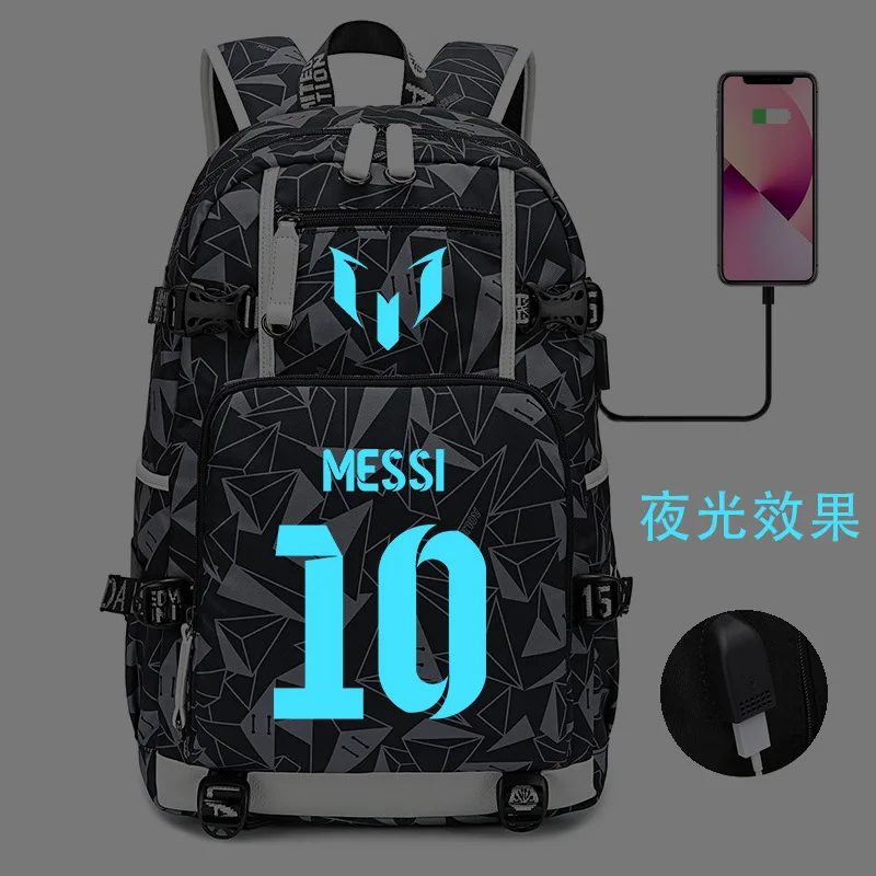 Luminous Backpack USB Messi Laptop Teens Capacity School Bags Camouflage Women Men Travel Waterproof Mochilas