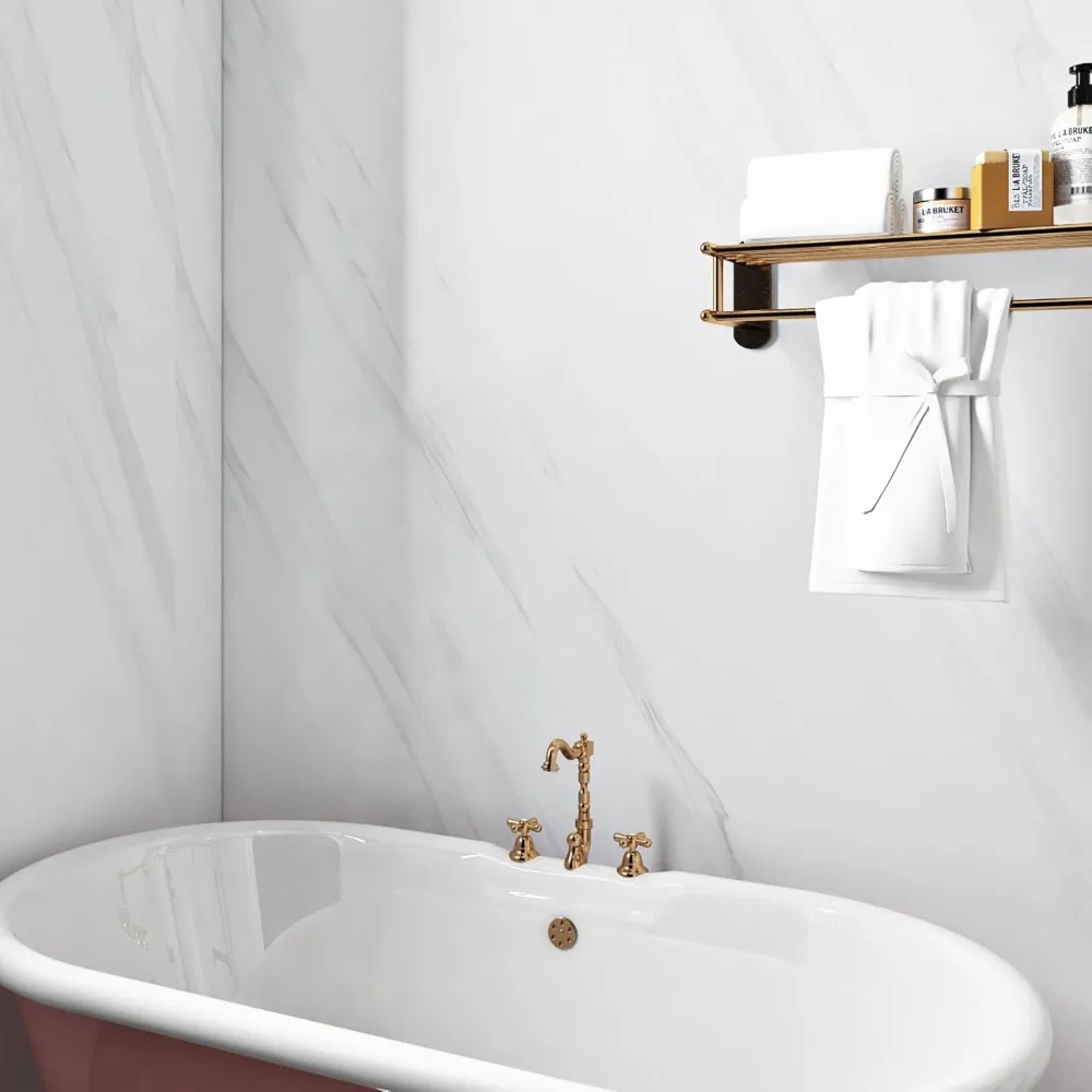 ورق اتصال رخامي أبيض كبير جدًا مقاس 36 × 197 بوصة لأسطح الكونترتوب - غطاء كونترتوب رخامي قابل للتقشير واللصق