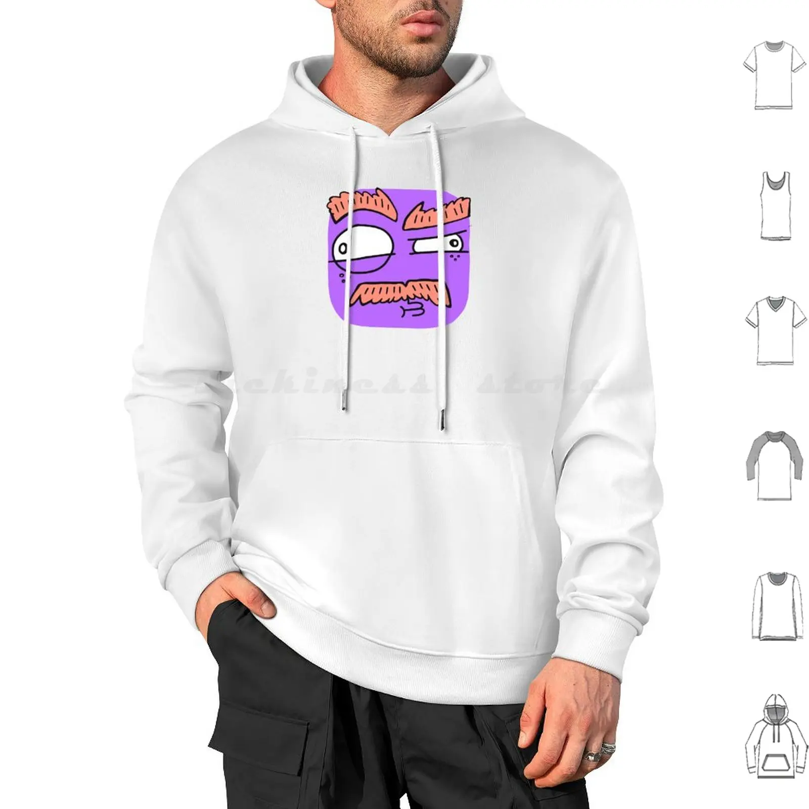 Face Of Suspicion Hoodie cotton Long Sleeve Mouth Face Orange Pink Purple Colour Colorful Funny Silly Fun Cute Toon Full