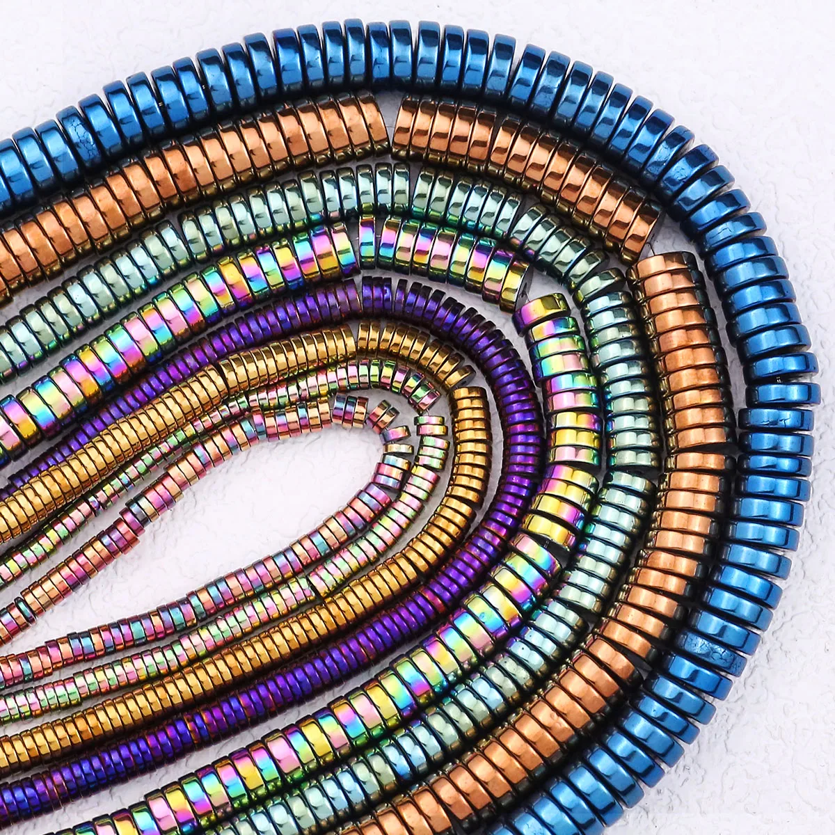 Rodadas Planas Coloridas Espaçadores de Moeda Hematita, Chapeamento de Pedra Natural, Contas Soltas para Fazer Jóias, Pulseiras DIY e Colar, 3mm, 4mm, 6mm, 8mm