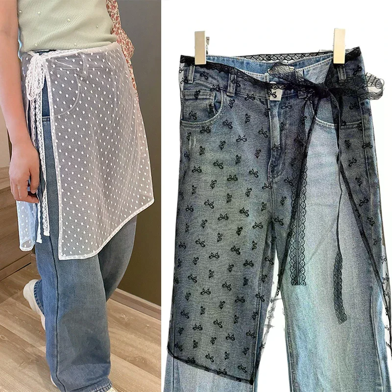 

Lace Layered Gauze Skirt Streetwear Apron Wrap Skirt Lace Up Matching Pants Hot Girl Stacked Wrap Skirt