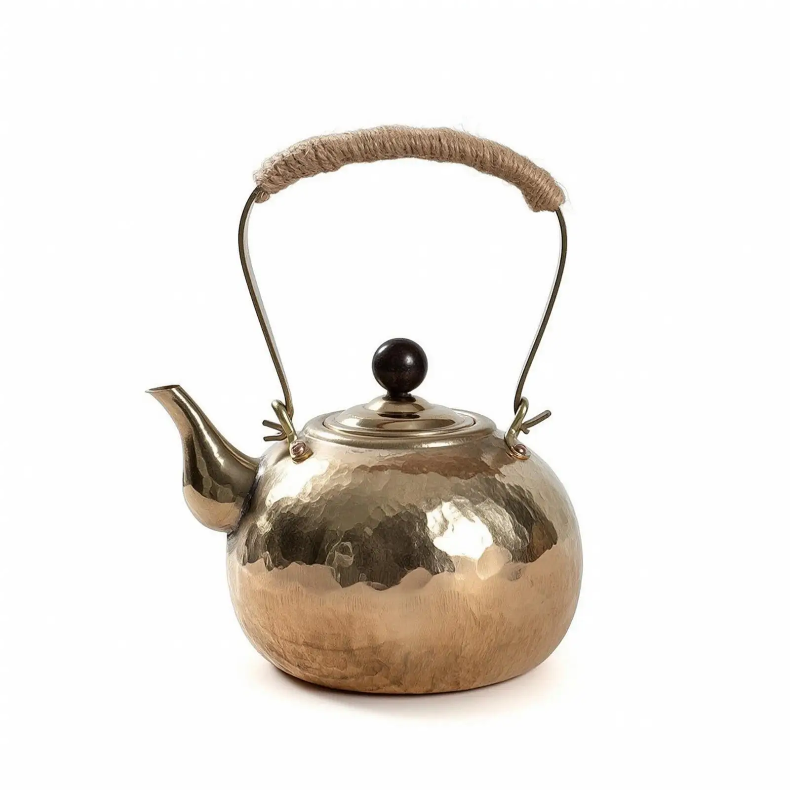 Handcrafted Bronze Kettle with Hemp Rope Handle for Tea Ceremony Stovetop Water Heating Antique Teapot