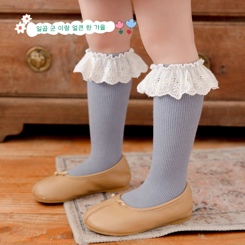 Girls Embroidery Lace Trim Solid Color Slouch Extra Long Socks Wear Resistant Elastic Sweet Lolita Hosiery Perfect Daily Outfits
