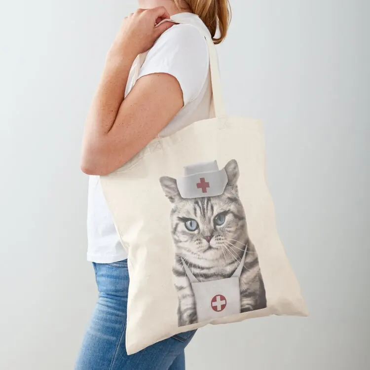 

Nurse Kitty Cat Tote Bag hand bag ladies eco bag folding Beach tote women