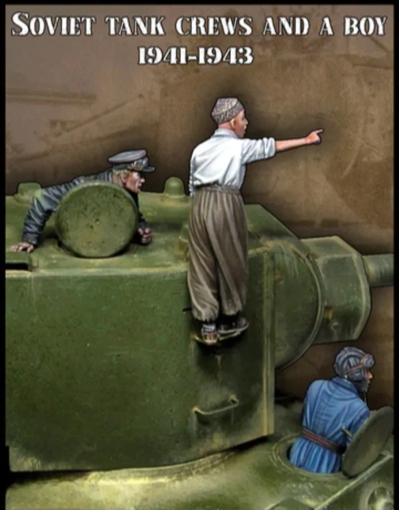 

1/35 Scale Resin Figure Assembled Model Kit RUSSIAN TANK SOLDIERS WITH BOY Hobby Miniature Unassembled and Unpainted
