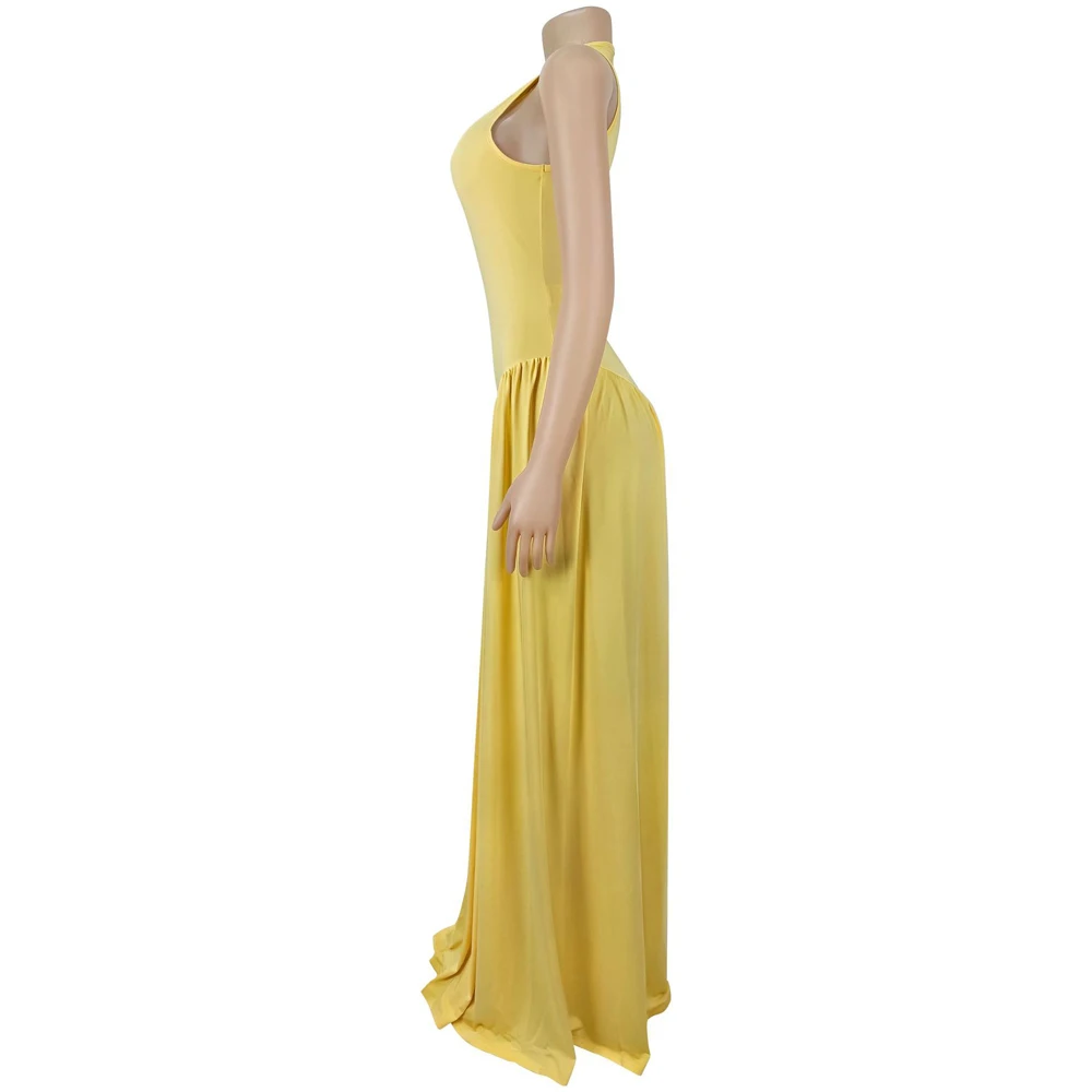 Modische Damenkleider Elegantes Ärmelloses Maxikleid mit Rundhalsausschnitt, Fließendem Stoff und Raffungen für Sommer 2026, Hochzeitsgäste und Urlaub – Detail 12