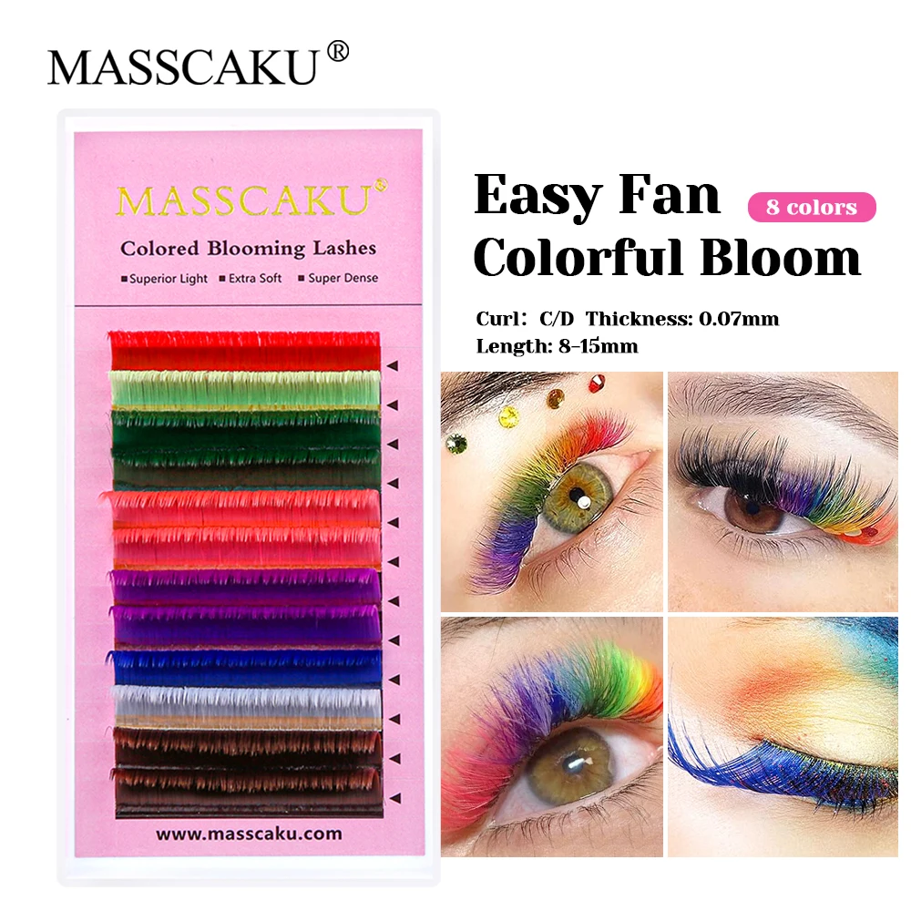 MASSCAKU 12 Rows Individual 3D Effect Colorful Camellia Blooming Eyelash Multi-texture Color Auto Fanning Lash with Rich Styling