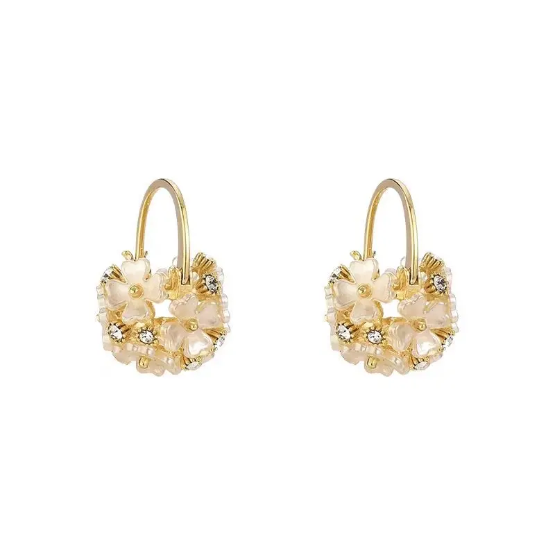 FTCY Romantic Flower Ball Dangle Earring For Women Sweet Zircon Flower Drop Earring Elegant Fashion Girl Party Jewelry
