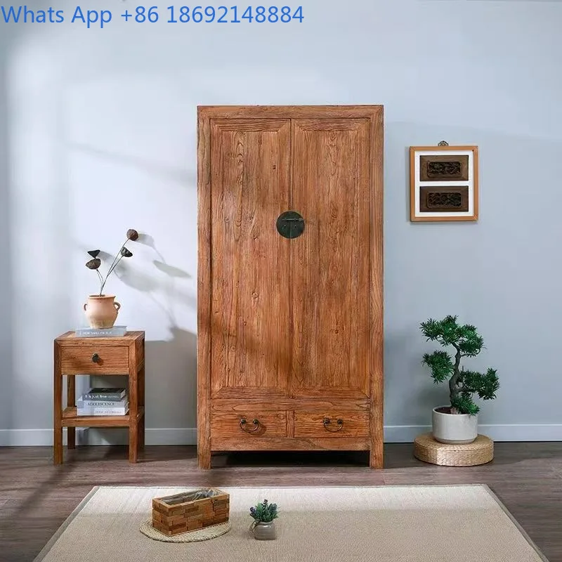 Solid Wood Wardrobe for Bedroom Home Use Double Door Closet with Hanging Space Storage Cabinet