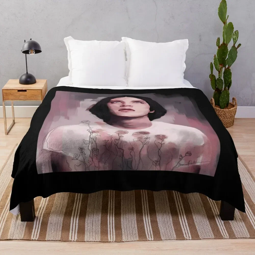 Brian Molko digital painting Throw Blanket Beautifuls Bed linens Blankets