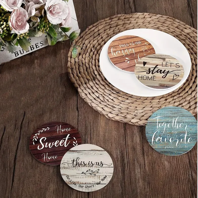 6 pieces/set wooden coaster non-slip Placemat Gift Painting Kit Holiday Gift home kitchen decoration simple pattern