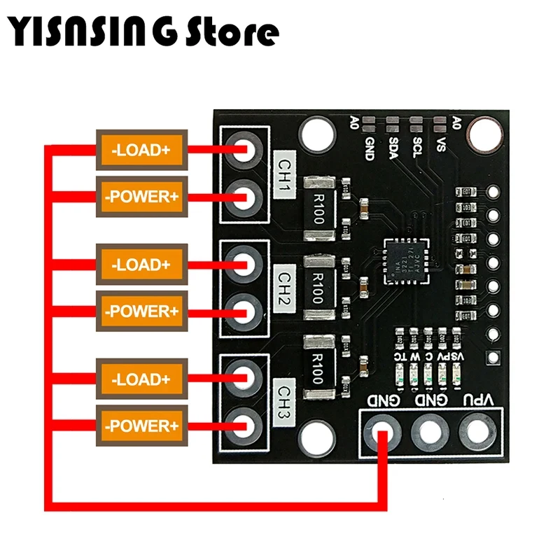 INA3221 트리플 채널 모듈, 하이 사이드 측정, 션트 및 버스 전압 모니터, I2C 및 SMBUS 호환 인터페이스